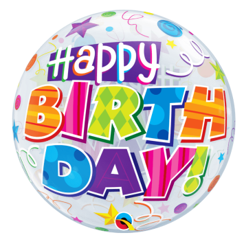 Ballon en Latex Sphérique Transparent - "Happy Birthday" - Multicolore