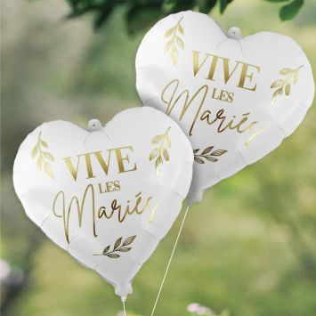 Ballon en aluminium en forme de cœur "Vive les Mariés" pour mariage - 35 x 35 cm - Collection Vive les Mariés
