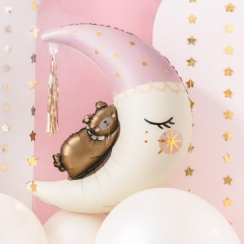 Ballon en aluminium - Ours assis sur la lune - 71 x 86 cm