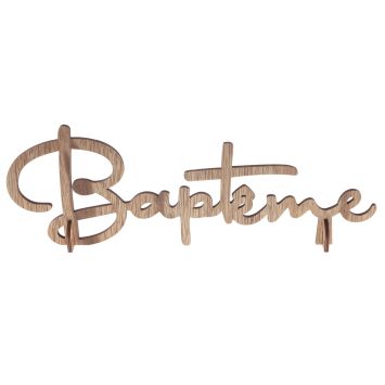 Décoration à poser de baptême - Mot "Baptême" en bois sur socle - 33 x 3 x 12,5 cm