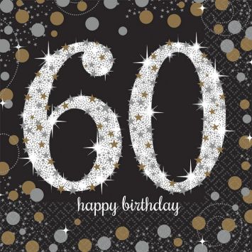 16 Serviettes 60 Ans - Argent / Noir