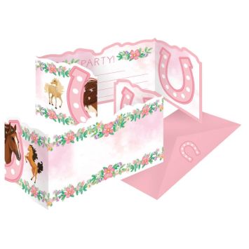 8 invitations avec enveloppes beaux chevaux | jourdefete.com