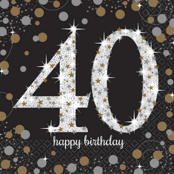 16 Serviettes 40 Ans - Argent / Noir