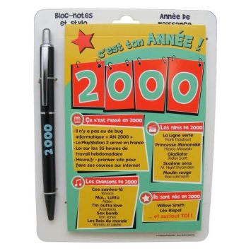 Bloc-notes et Stylo Année de naissance 2000 | jourdefete.com