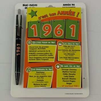 Bloc-notes et Stylo Année de naissance 1961