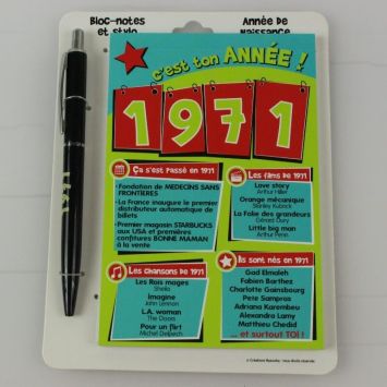 Bloc-notes et Stylo Année de naissance 1971