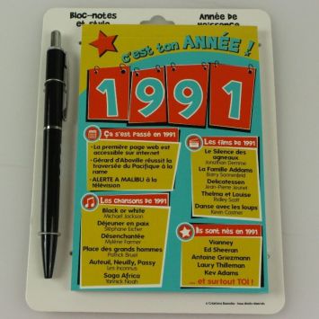 Bloc-notes et Stylo Année de naissance 1991
