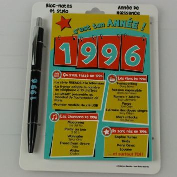 Bloc-notes et Stylo Année de naissance 1996