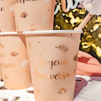 8 Gobelets Carton - Collection Boho Blush et Or