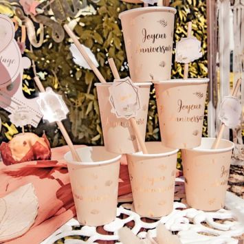 12 Pailles marque-places en carton - Collection Boho Blush et Or