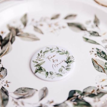 2 Badges Team des Mariés - Collection Botanique Vert et Or 