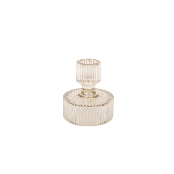 Bougeoir Double Timor en Verre Fumé Rainuré 8 x 9 cm | jourdefete.com