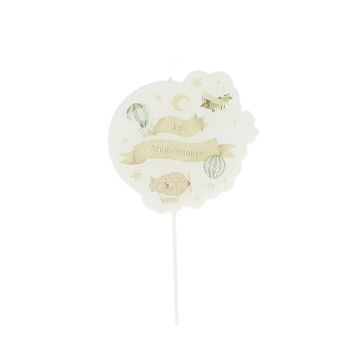 Bougie "1er Anniversaire" sur pic - Diamètre 8 cm - Collection Dans les Nuages - Modèle au choix