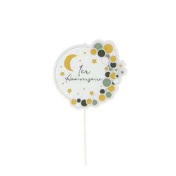Bougie "1er Anniversaire" sur pic - Diamètre 8 cm - Collection Dans les Nuages - Modèle au choix