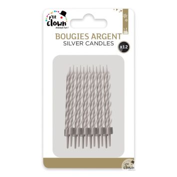 10 bougies argentées avec bobèche - 7,5 cm