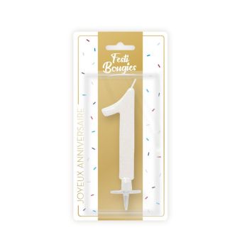 Bougie blanche irisée en forme de chiffre - Chiffre au choix
