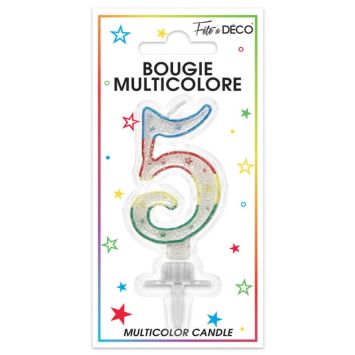 Bougie d'anniversaire multicolore chiffre 5