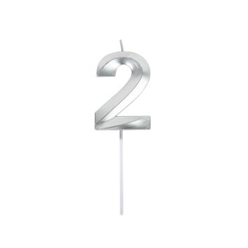 Bougie graphique en forme de chiffre sur pic - Argent - 7 cm - Chiffre au choix