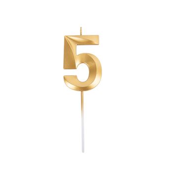 Bougie graphique en forme de chiffre sur pic - Or - 7 cm - Chiffre au choix