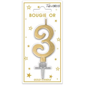 Bougie métallisée dorée pour anniversaire - 6 cm - Chiffre au choix
