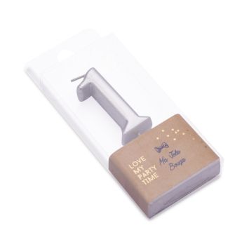 Bougie métallisée en forme de chiffre sur pic - Argent - 4,3 cm - Chiffre au choix