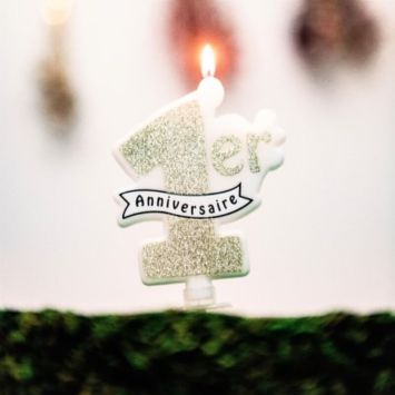 Bougie "Mon Premier Anniversaire" - Paillettes Champagne