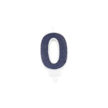 Bougie chiffre 0 pailletée bleu marine | jourdefete.com