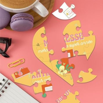 Carte Puzzle à message en forme de cœur - Maîtresse - Collection Merci pour cette année