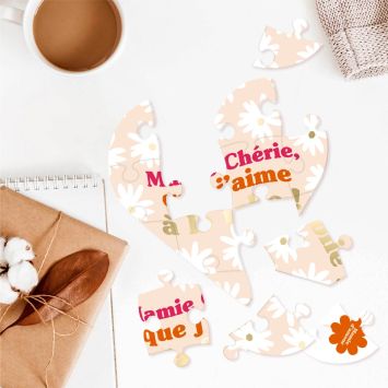 Carte Puzzle à message en forme de cœur avec enveloppe - Collection Mamie d'Amour