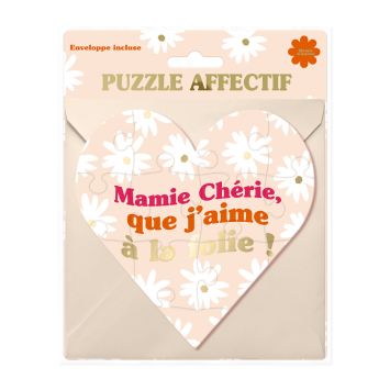 Carte Puzzle à message en forme de cœur avec enveloppe - Collection Mamie d'Amour