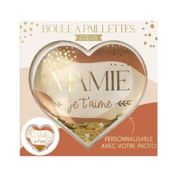 Une splendide boule à paillettes en forme de cœur à offrir à votre mamie | jourdefete.com