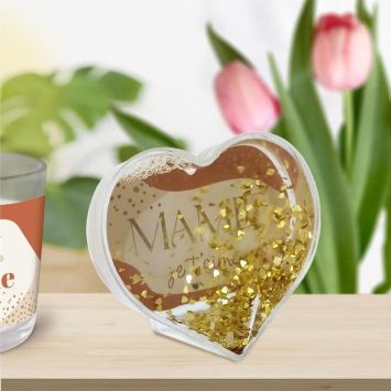 Boule à paillettes en forme de cœur - Mamie - Collection Mamie d'Amour