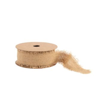 Bobine de ruban effiloché avec effet de lin - 25 mm x 3 m - Couleur au choix
