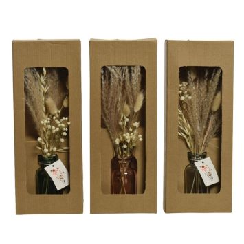 Bouteille en verre avec fleurs séchées - 35 cm - Modèle au choix