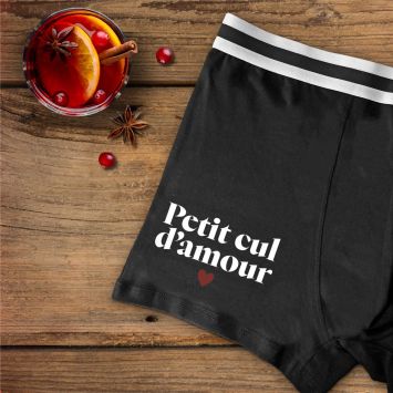 Boxer noir pour homme - Saint-Valentin - Collection Chéri Chérie - Taille au choix