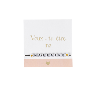 Bracelet de perles "Veux-tu être ma Marraine ?" - 8,5 x 8,5 cm - Collection Baptême Blanc et Or - Couleur au choix