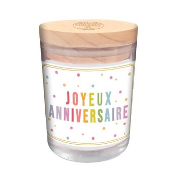 Bougie verre avec couvercle senteur vanille joyeux anniversaire