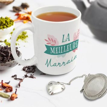 Coffret Cadeau Mug et Boule à thé - La meilleure Marraine