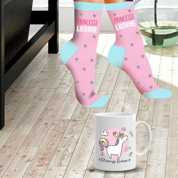 Coffret Cadeau Mug et Chaussettes - Princesse Licorne