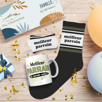 Coffret Mug et Chaussettes "Meilleur Parrain" pour homme - Collection Famille d'Amour