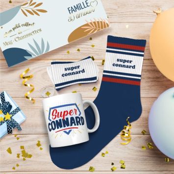 Coffret Mug et Chaussettes "Super Connard" pour homme - Collection Famille d'Amour