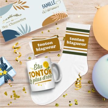 Coffret Mug "Tonton le plus drôle" et Chaussettes "Tonton blagueur" pour homme - Collection Famille d'Amour