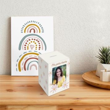 Tirelire personnalisable en bois pour enfant - Fleurs