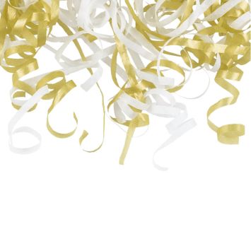 Tube à confettis manuel avec serpentins blancs et dorés - 25 cm