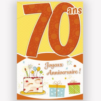 Carte d'anniversaire découp'âge 70 ans orange