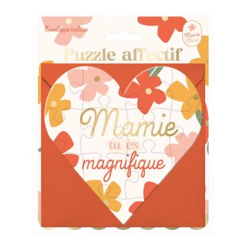 Carte Puzzle à message en forme de cœur avec enveloppe - Collection Mamie Chérie