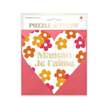 Puzzle cœur "Maman Je t’aime" avec fleurs colorées | jourdefete.com