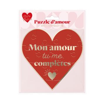 Puzzle à message en forme de cœur avec enveloppe - Saint-Valentin - Collection Chéri Chérie