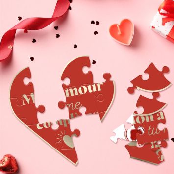 Puzzle à message en forme de cœur avec enveloppe - Saint-Valentin - Collection Chéri Chérie