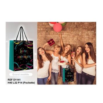 Pochette Cadeau "Jeoyeux Anniversaire" Serpentins - Grand Modèle